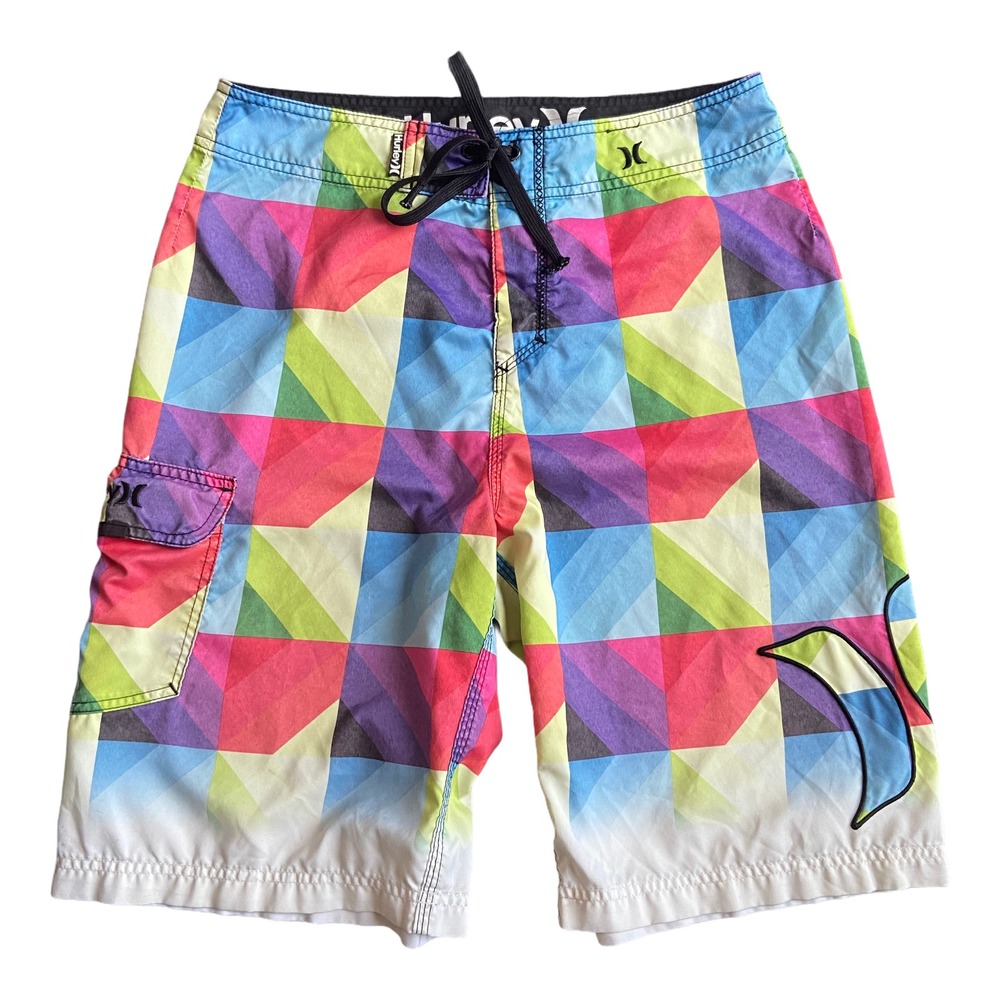Hurley Board Shorts Mens 28 Multicolor Geometric Prism Print Surf Swim Trunks